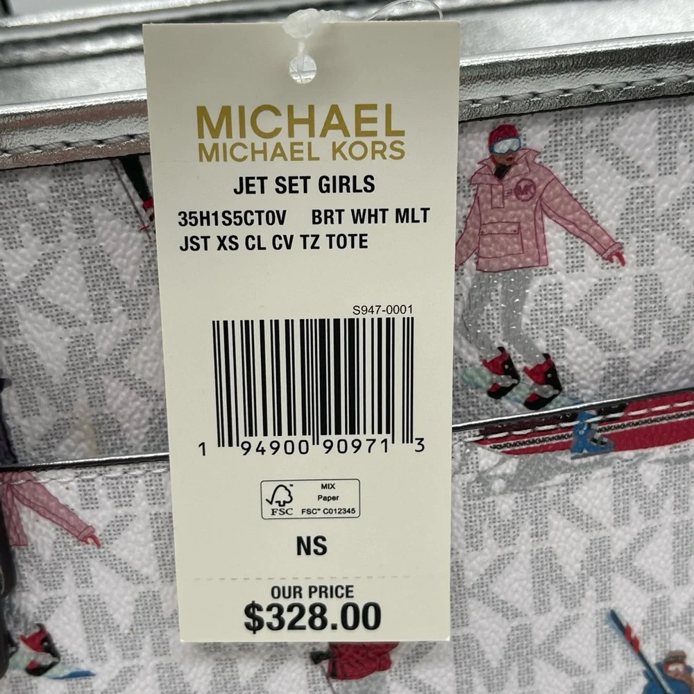 Michael Kors JST Xsmall Top Zip Tote Bag Bright White Multi